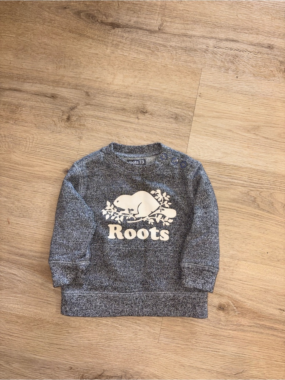 Roots Gray and Cream Kids Logo Pullover